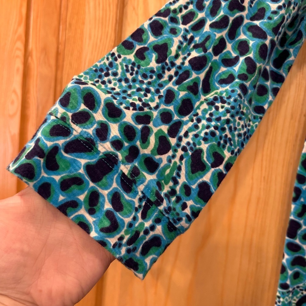 Lilly Pulitzer Dress Blue Green Animal Print 3/4 Sleeve Cotton - Picture 6 of 8
